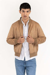 Beige Suede Leather Bomber Jacket JKT-LTH22-005